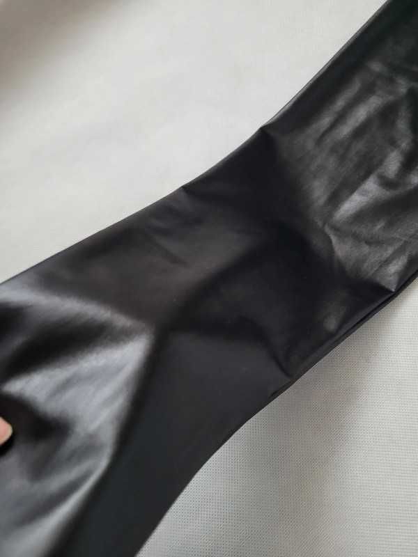 Czarne połyskujące legginsy z zamkiem casual M L 38 40 wysoki stan