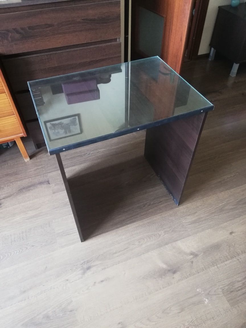 Małe biurko ciemne wenge ze szklanym blatem handmade