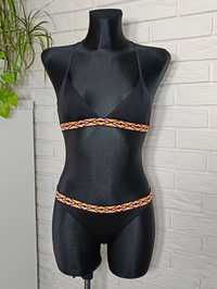 H&M czarne bikini z neonowymi gumkami idealne S/36