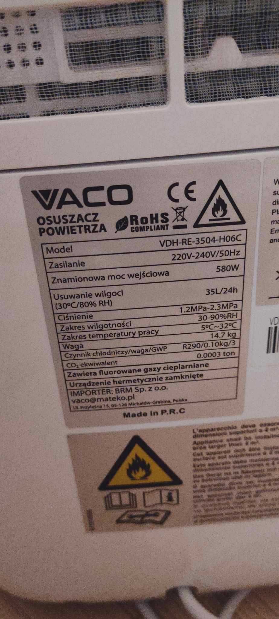 Osuszacz powietrza Vaco VC3504 - 580W