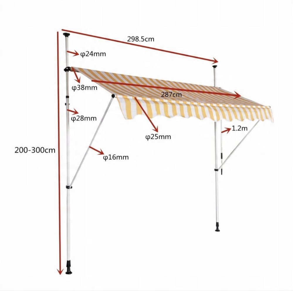Markiza balkonowa tarasowa 3m x 1,2m beżowa
