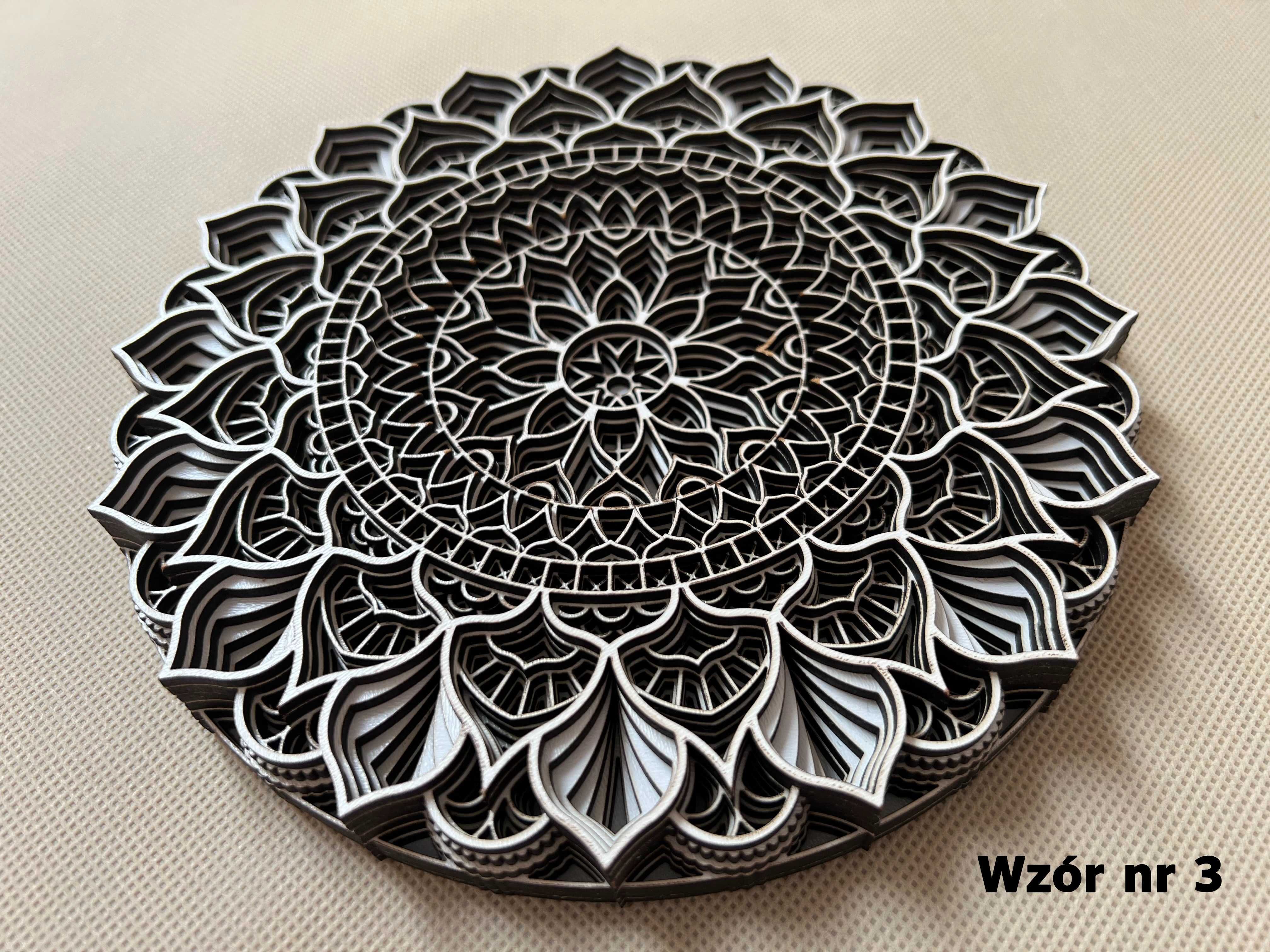 Mandala drewniana BIAŁA warstwowa OZDOBA ŚCIENNA trójwymiarowa 3D eco
