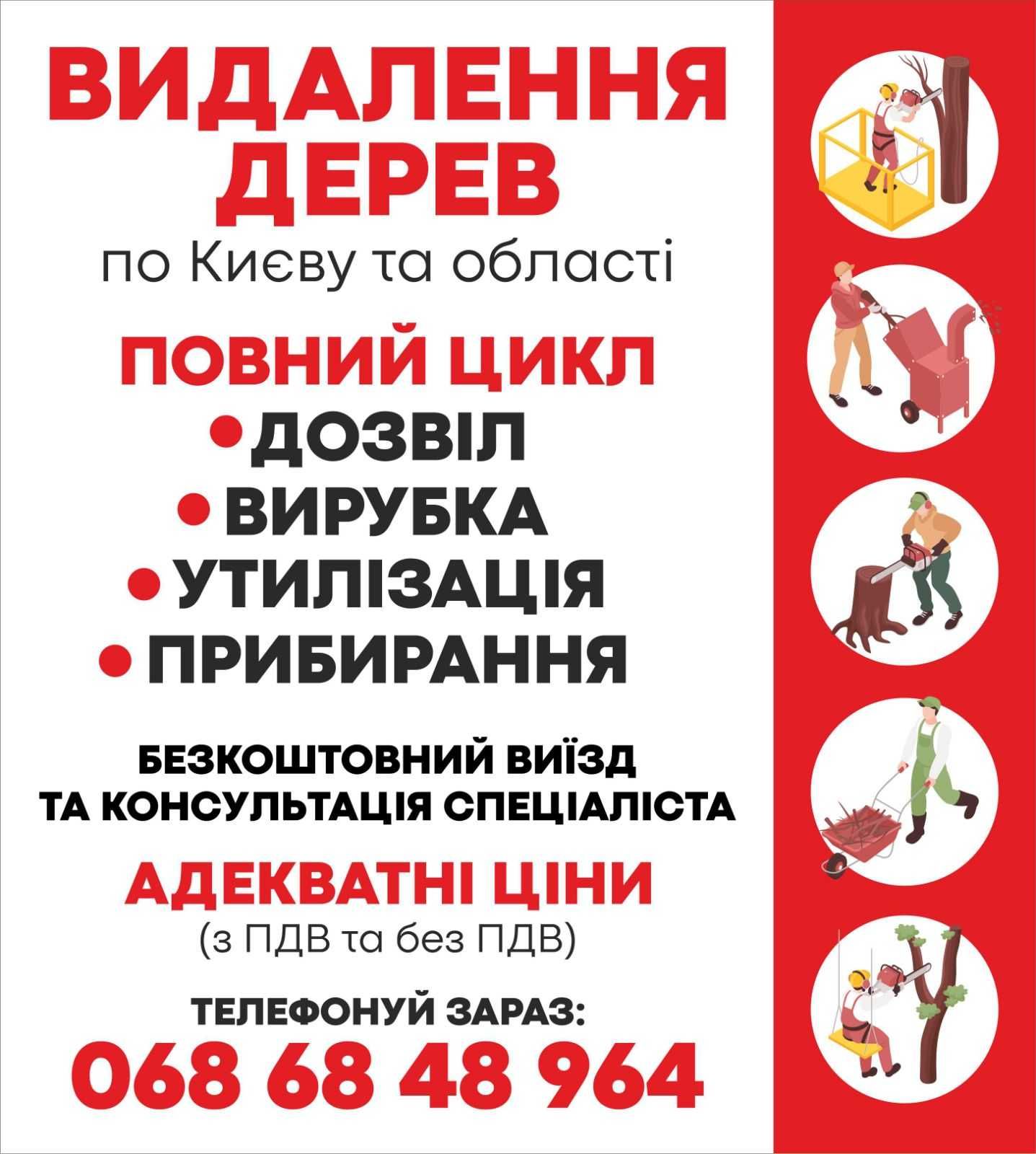 Зрізання, обрезка деревьев, спилить дерево, уборка участка, кронування