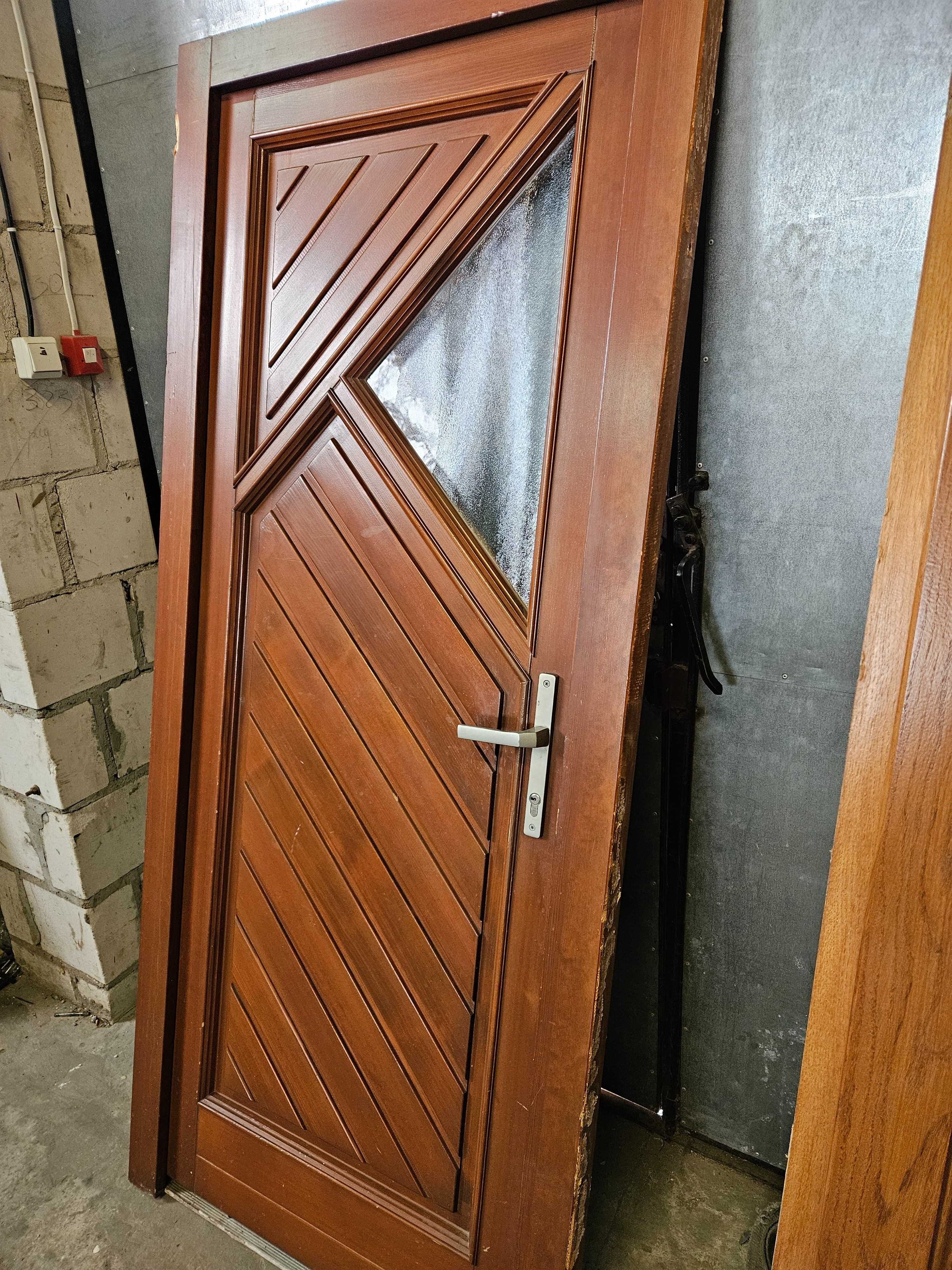 DRZWI Zewnętrzne Drewniane Sosnowe Wejściowe 90x205cm