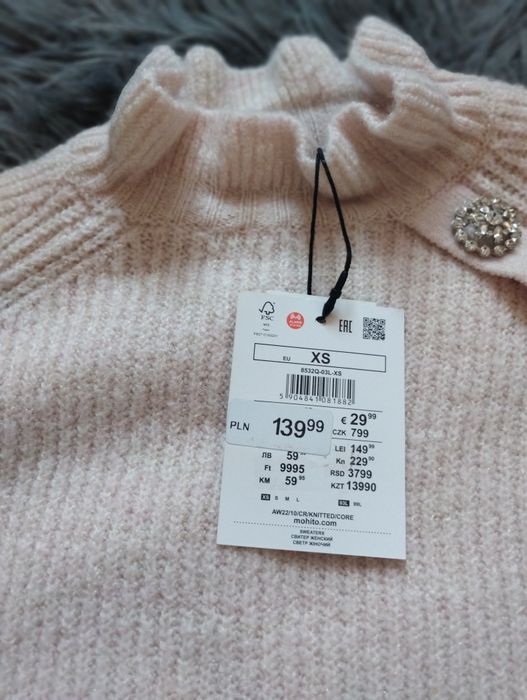 Sweter mohito pudrowy róż xs