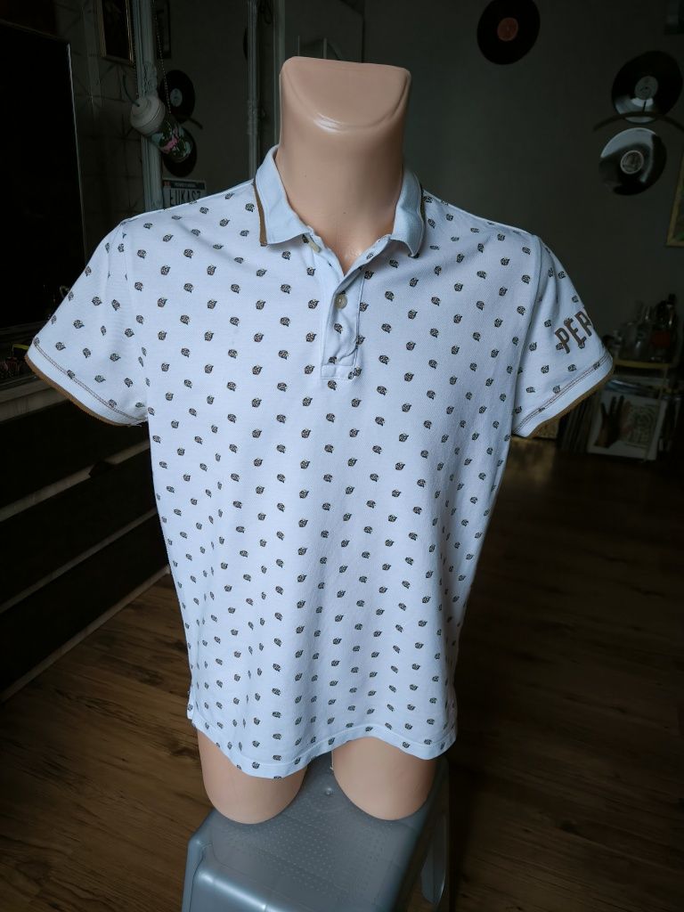 Pepe Jeans koszulka Polo S Męska biała wzorzysta krótki rękaw