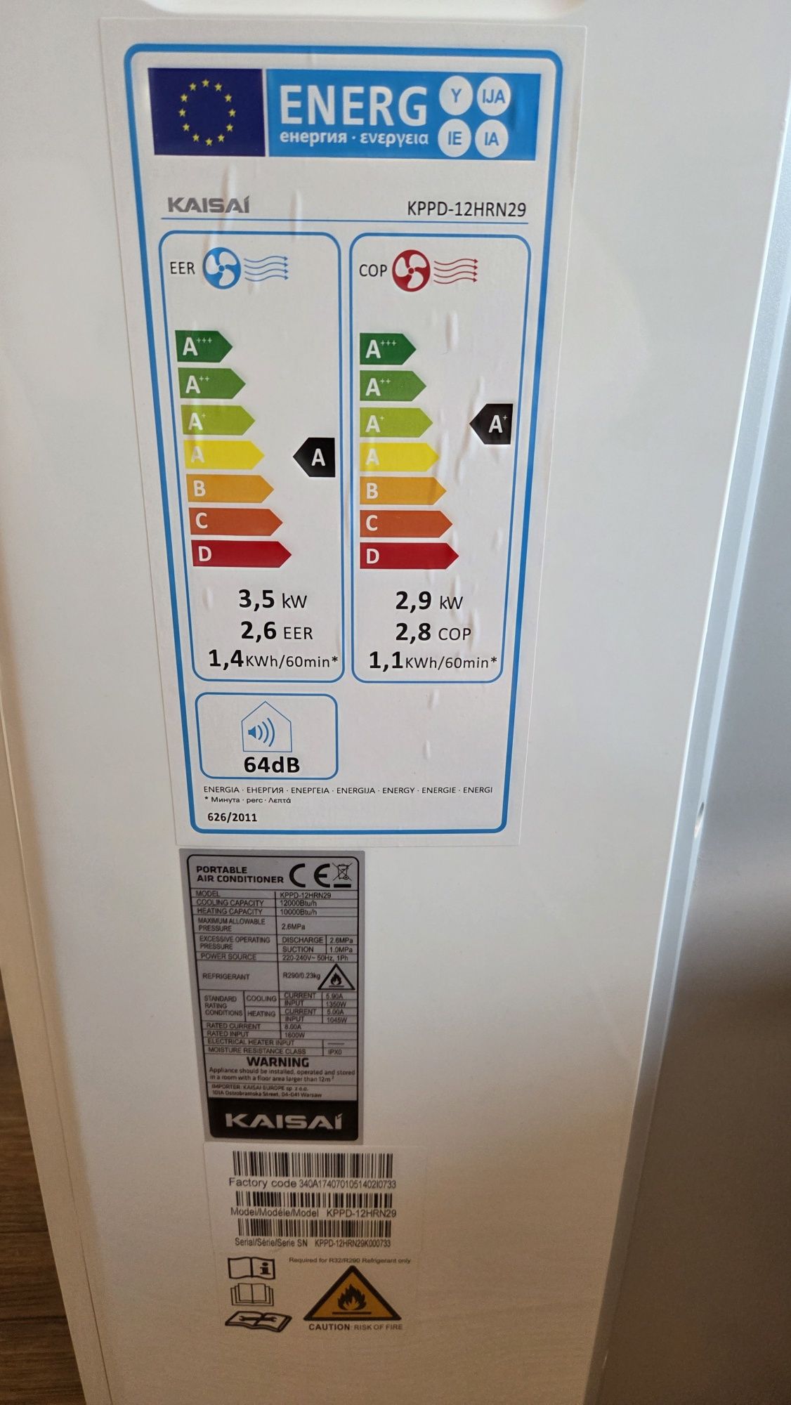 Klimatyzator Przenośny Kaisai KPPD 12 Moc 3.5KW