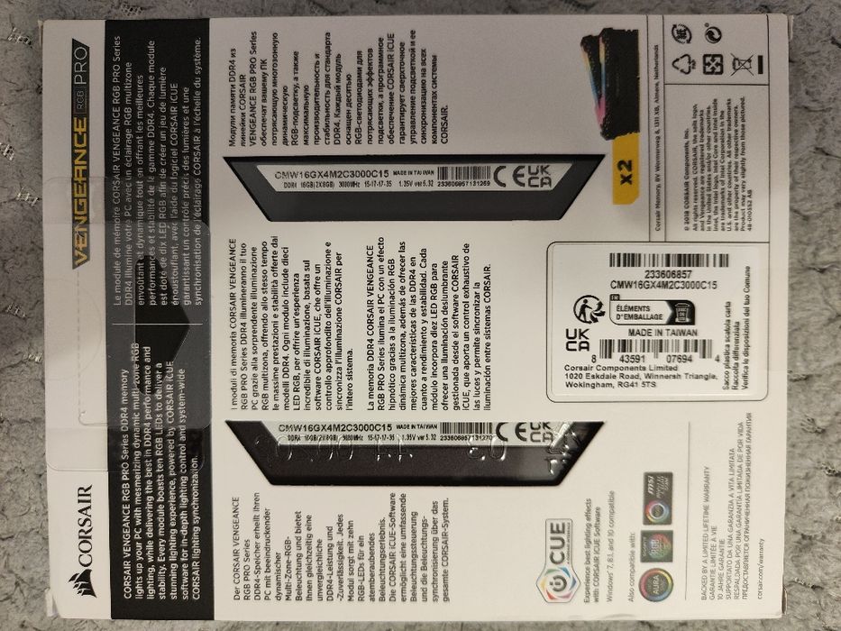 Pamięć RAM DDR 4 Corsair Vengence RGB PRO 16GB 3000 Mhz (2x8GB) CL15
