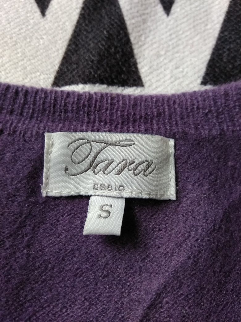 Kardigan dłuższy fioletowy r. S Tara basic 80% wełna 20% kaszmir