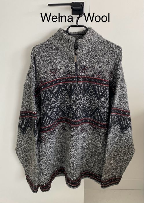 Sweter wełniany Folstop wełna norweski wzór outdoor gorpcore alpejski
