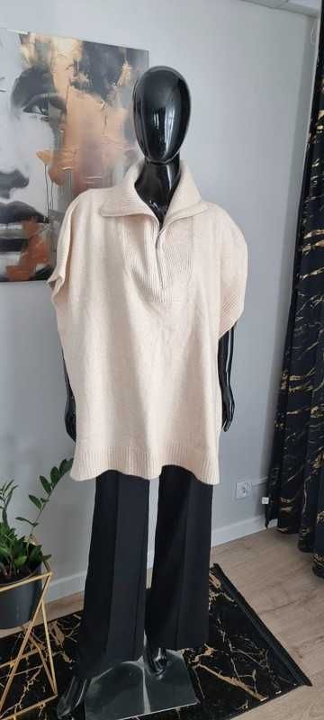 Ciepłe ponczo z golfem narzutka H&M r.XL/42 z akrylem i wełną