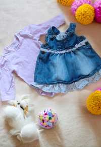 Zestaw dla dziewczynki body różowe i jeansowa sukienka niemowlęca
