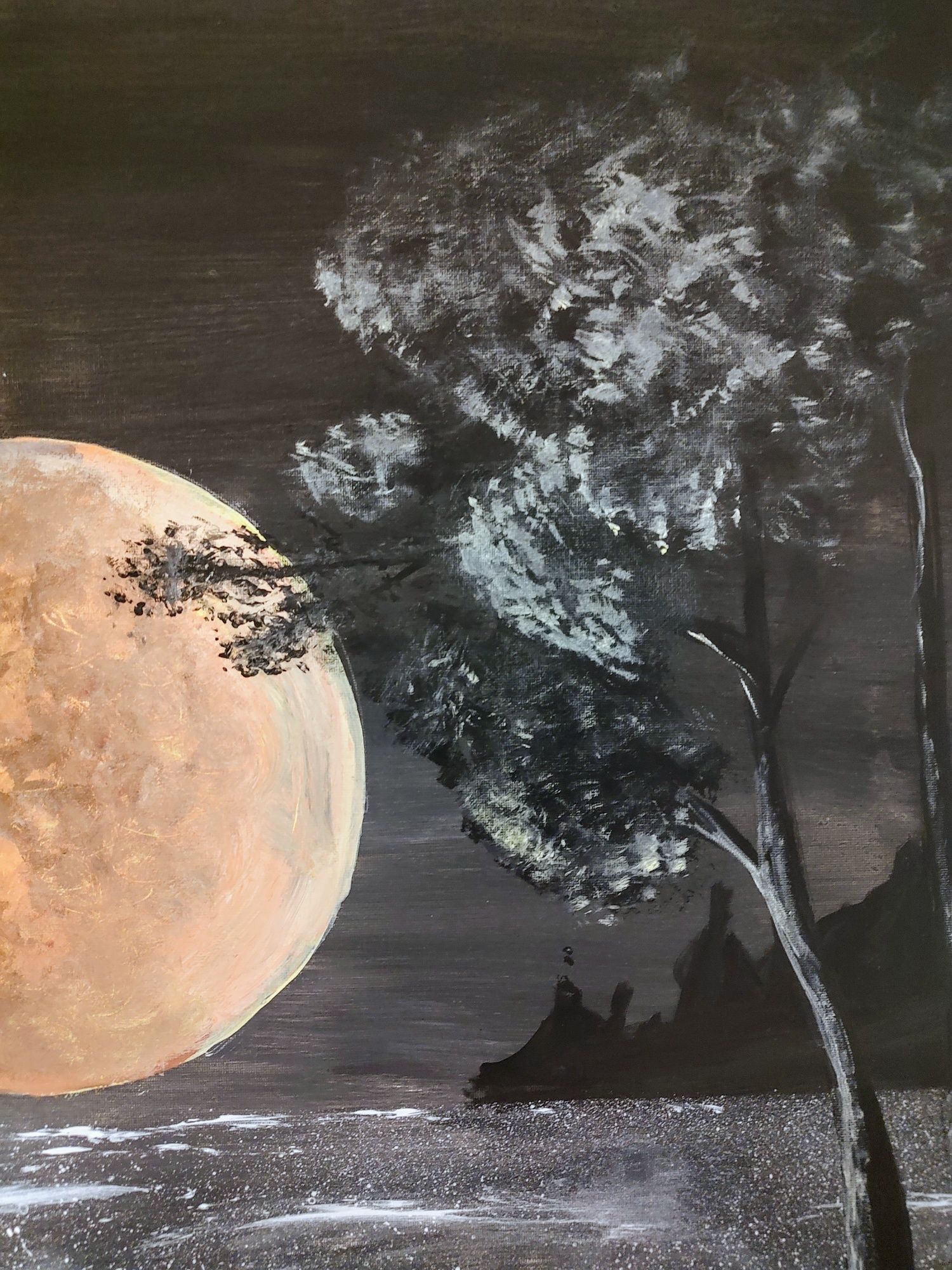 Obraz na płótnie ręcznie malowany "Pełnia księżyca nad jeziorem"