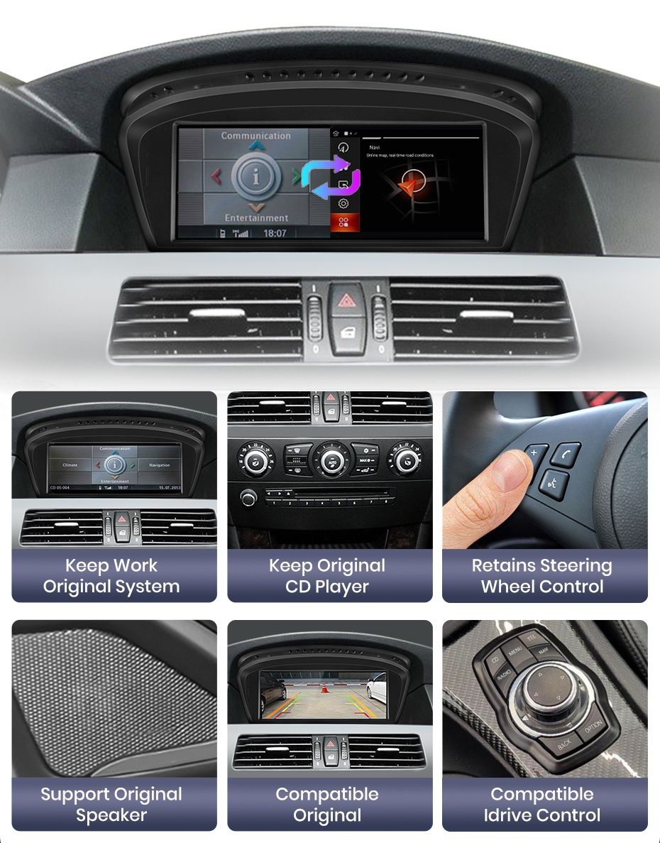 Rádio Android Auto Carplay BMW série 5 E60 E90 8-Core 4/64GB GPS 4G