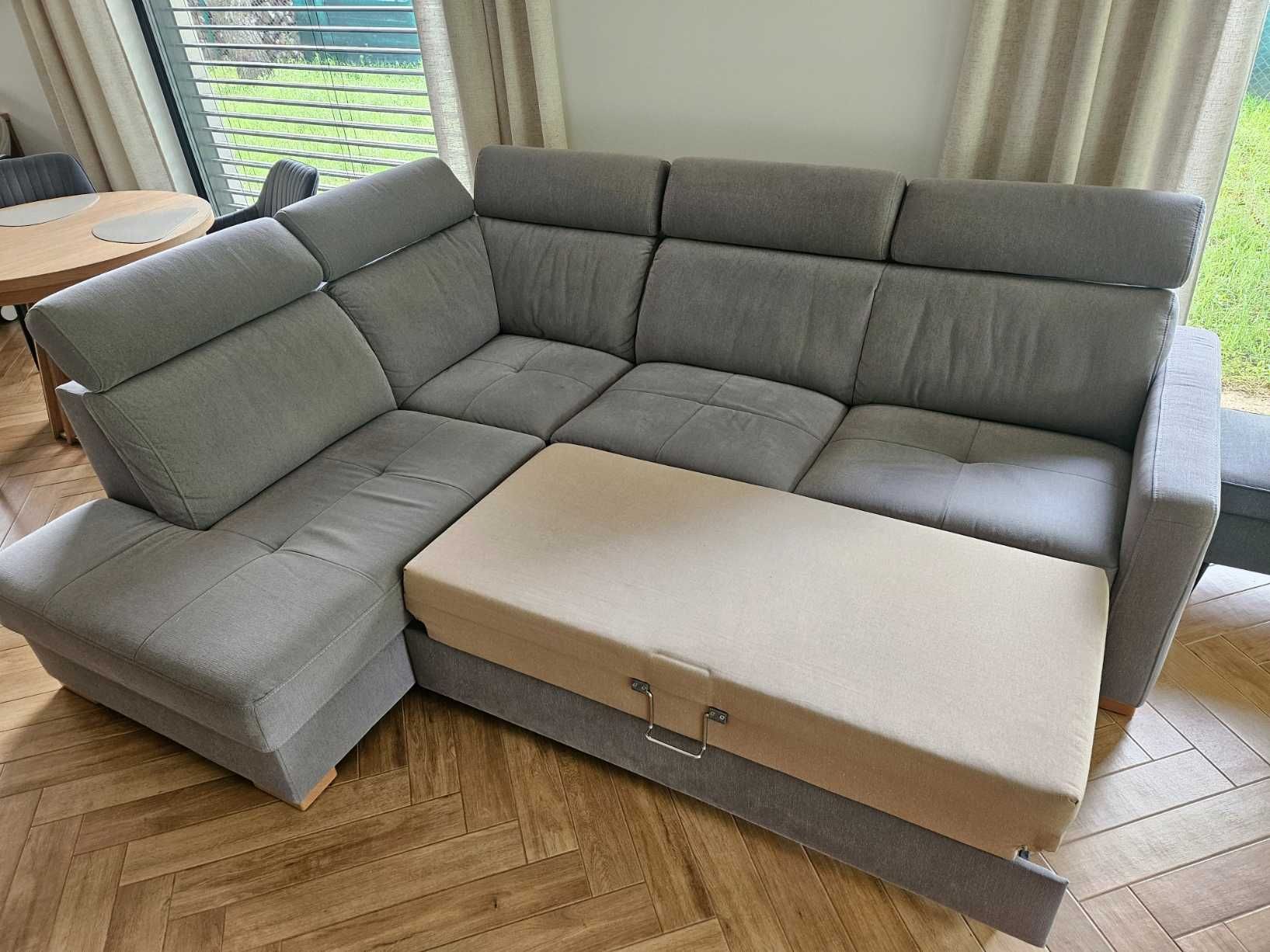Narożnik rogówka z funkcją spania - jasnoszary 252x200x93 - stan bdb