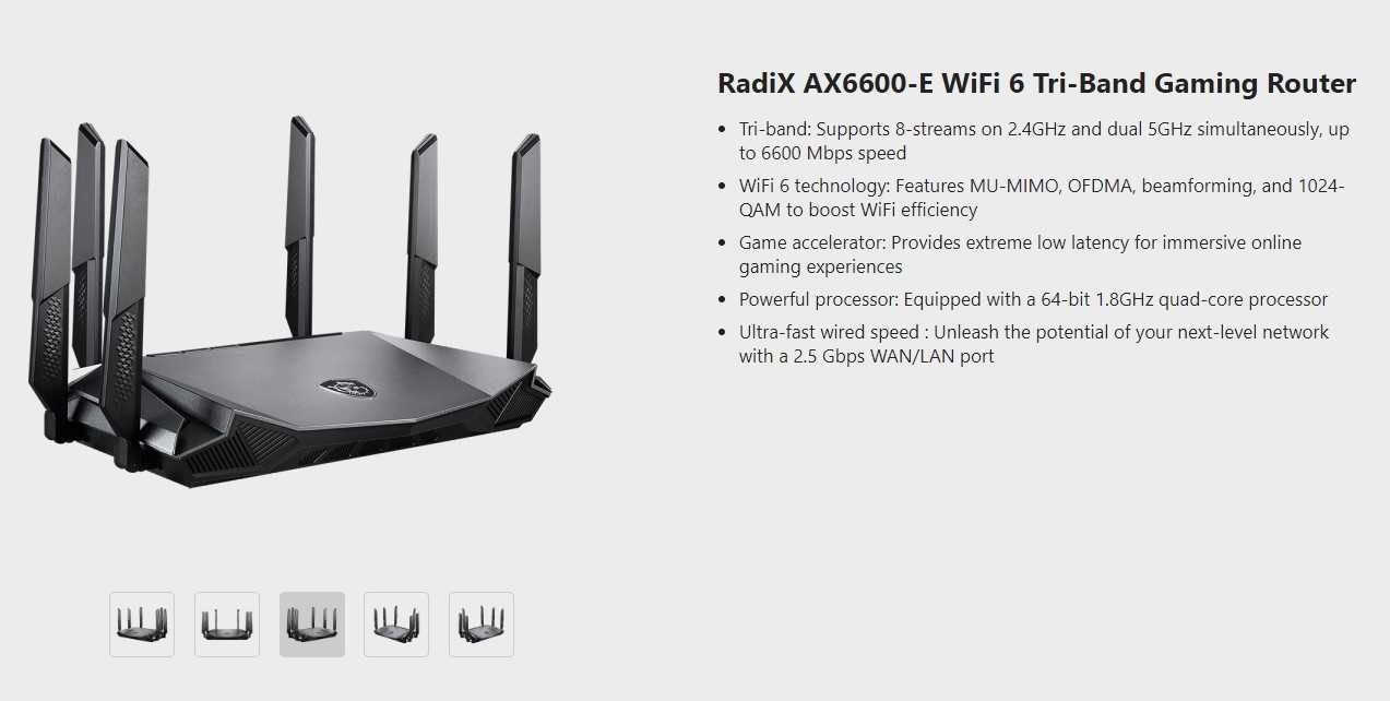 MSI RADIX AX6600-E WIFI 6 TRI-BAND Gaming Router игровой роутер