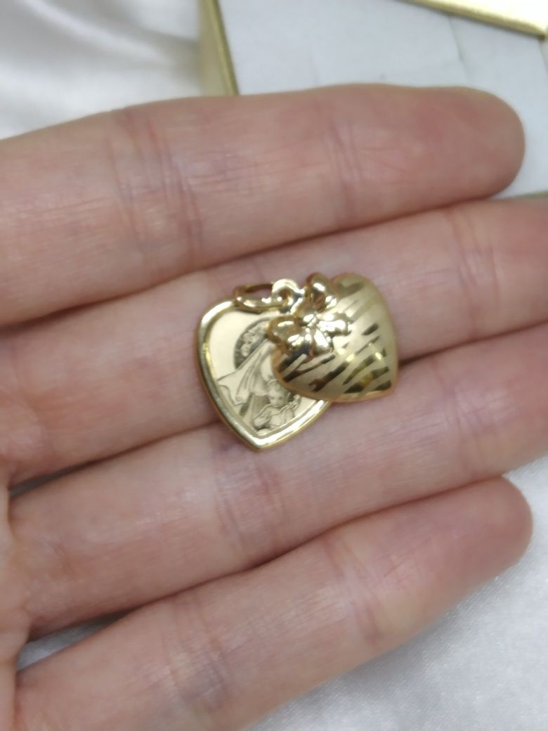 Złoty wisiorek medalik Serce otwierane, złoto 585 komunia chrzest