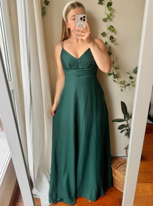 Zielona maxi suknia wieczorowa długa do ziemi nowa na ramiączkach asos