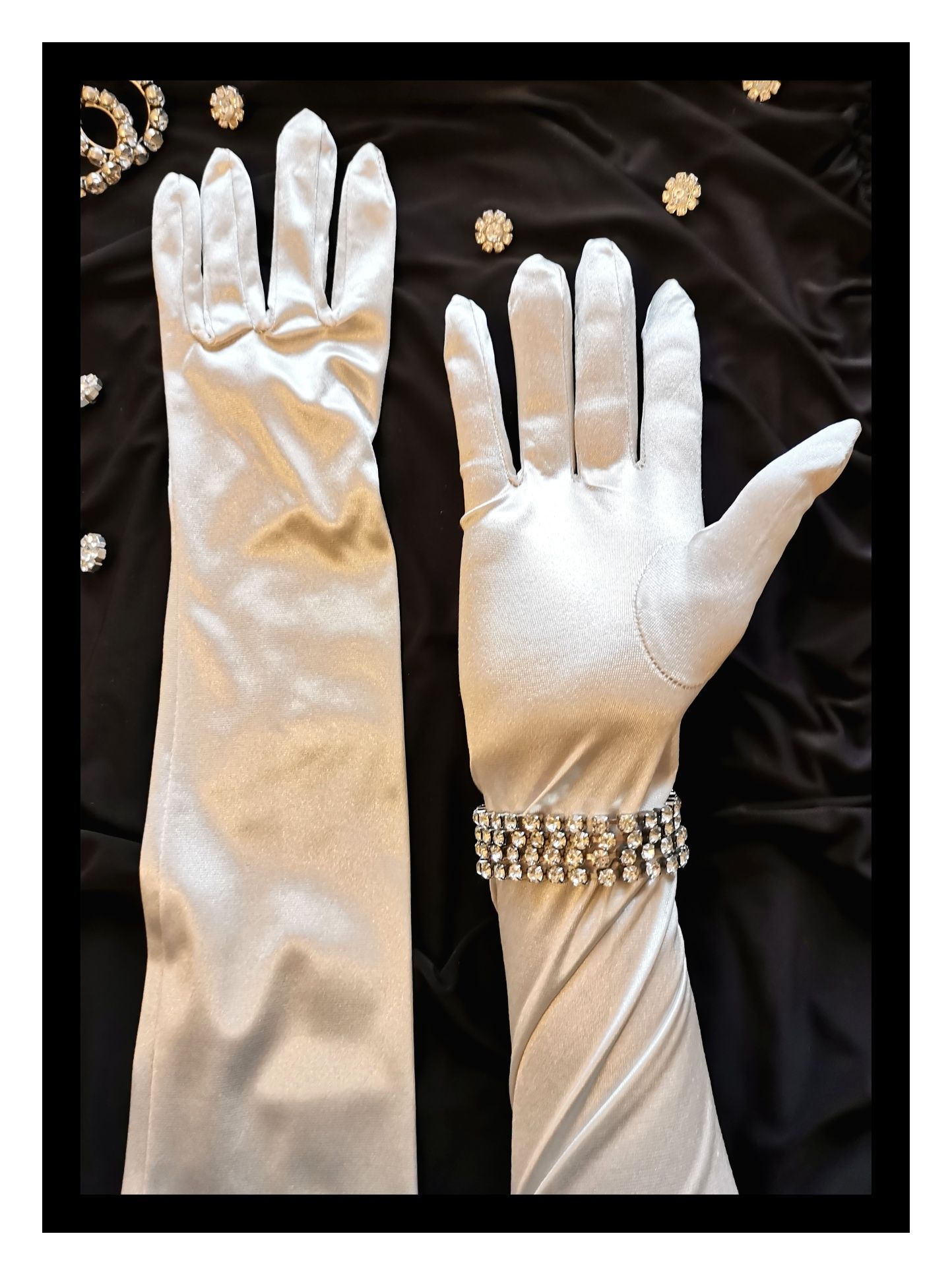 Srebrne długie rękawiczki (dł. 53) #party #kostium #lata20