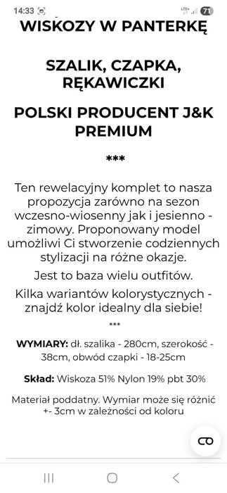 Komplet 3czesciowy  czapka ,szal,rękawiczki.