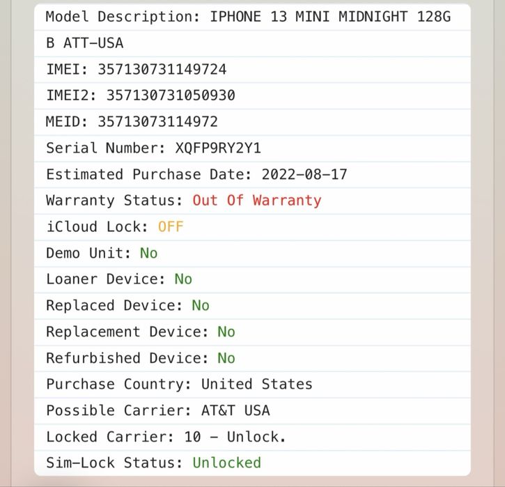 iPhone 13 mini 128 gb neverlock