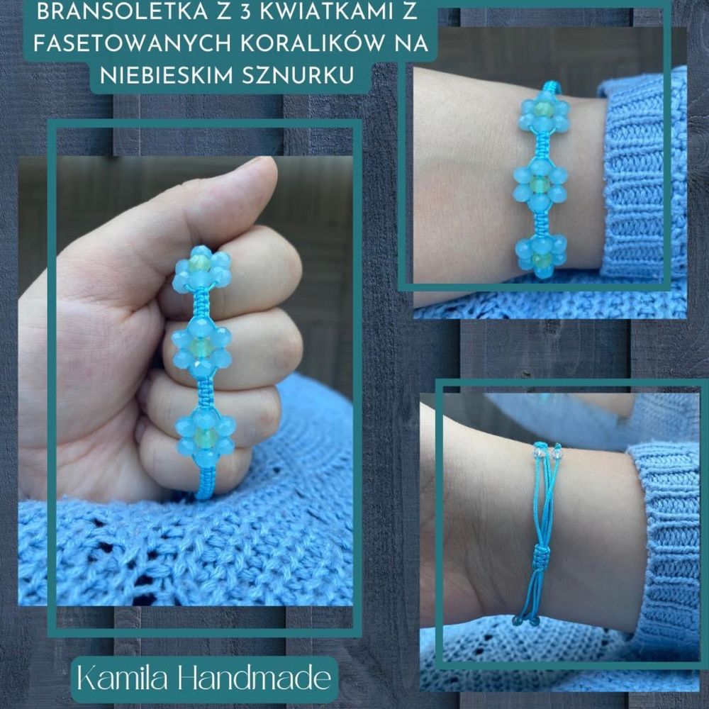 Bransoletka handmade kwiatek na sznurku makrama