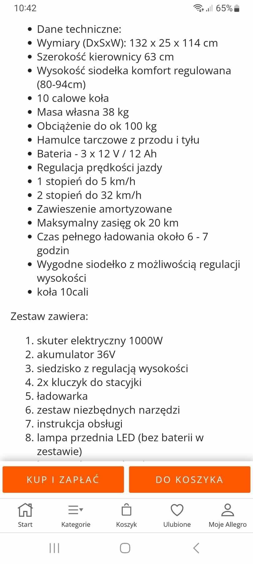 Hulajnoga elektryczna 1000w