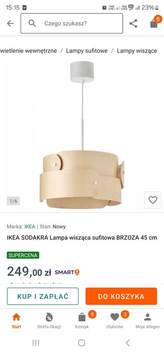 IKEA SODAKRA lampa wisząca z brzozy, jak nowa