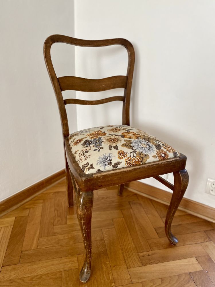 Krzesła drewniane retro vintage, 5 sztuk, odrestaurowane tapicerowania