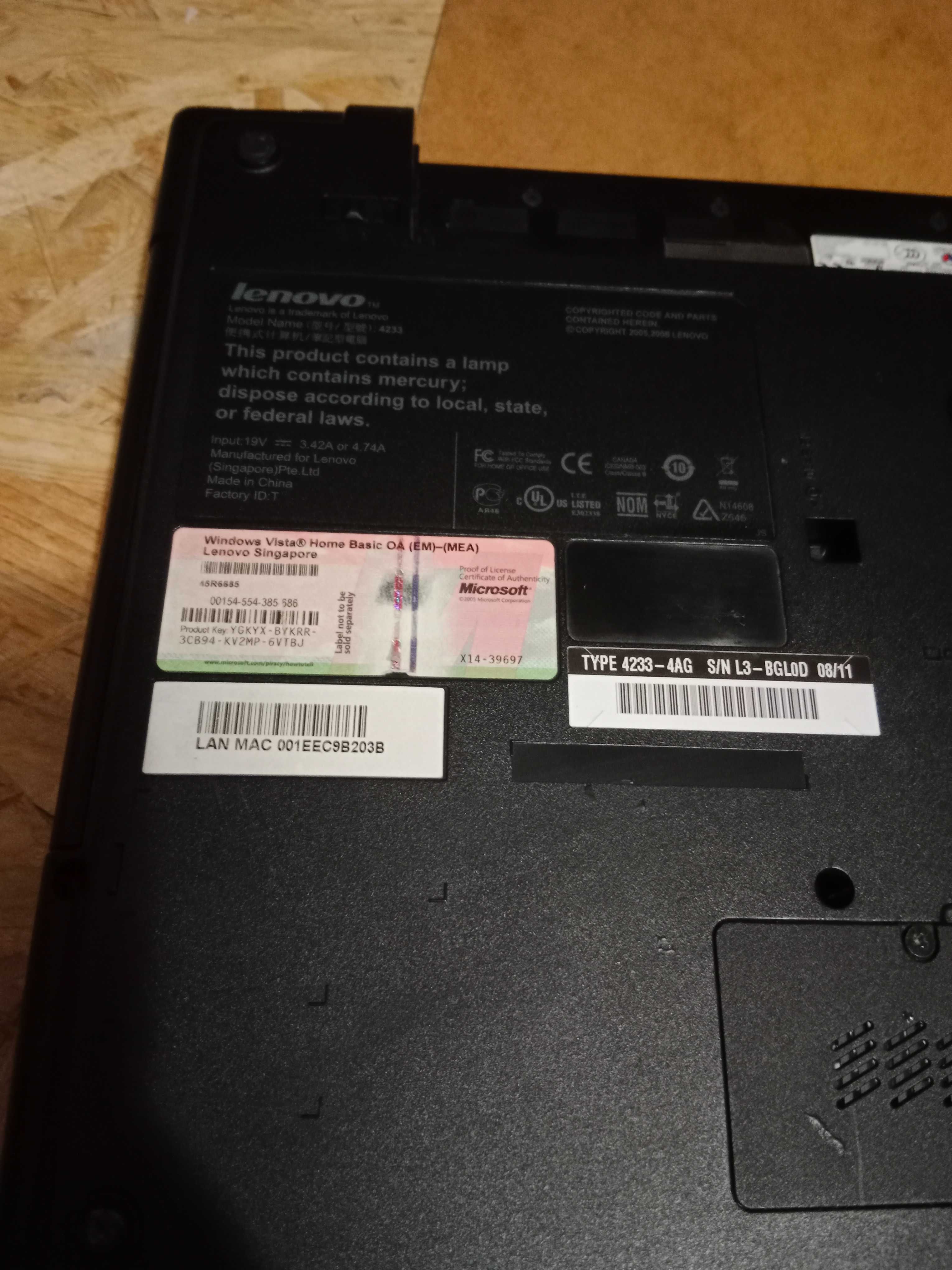 Laptop Lenovo N500 Intel Dual Core T3200 2 GHz, 4 GB, 15,4", na części