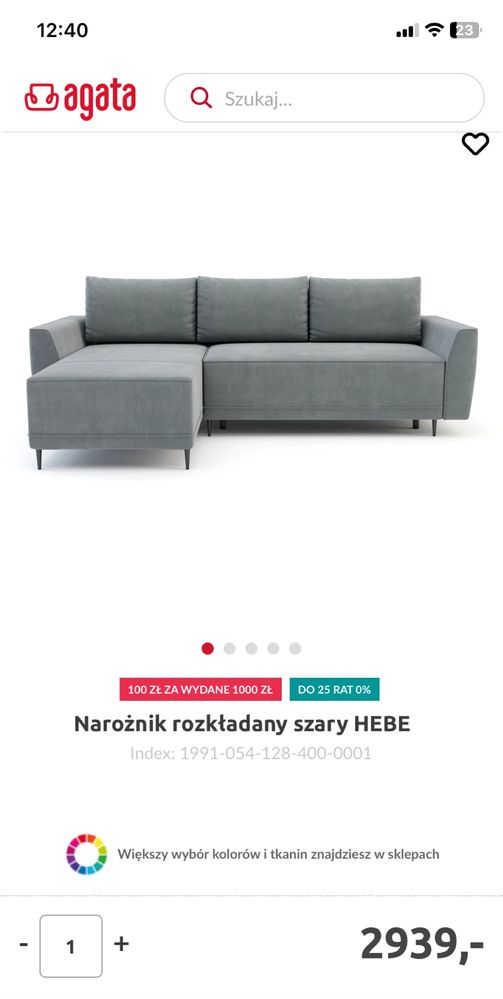 Narożnik super stan z funkcją spania, z pojemnikiem Agata Meble Hebe