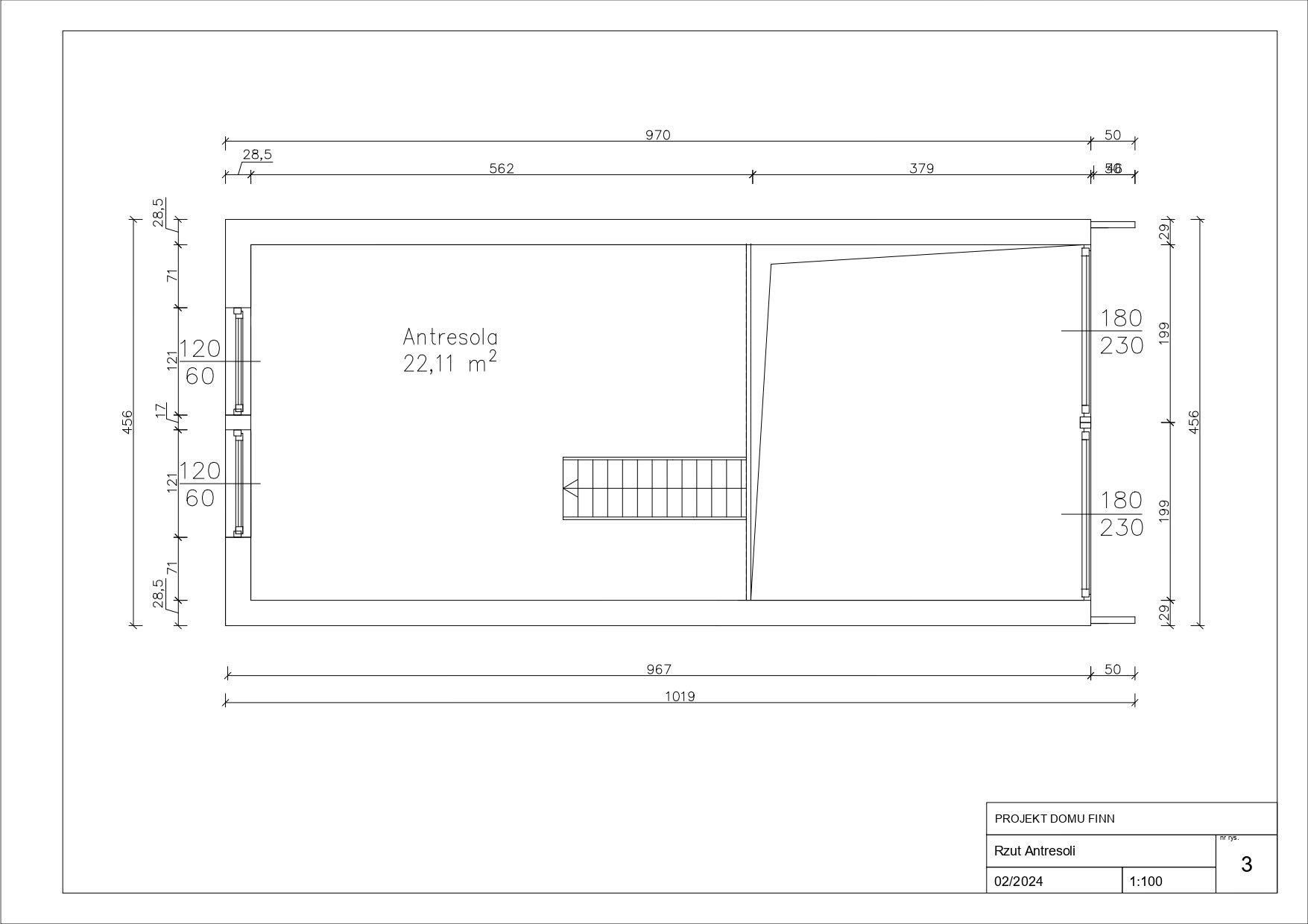 Dom stodoła powierzchnia zabudowy 44,43 m2 + antresola, model FINN