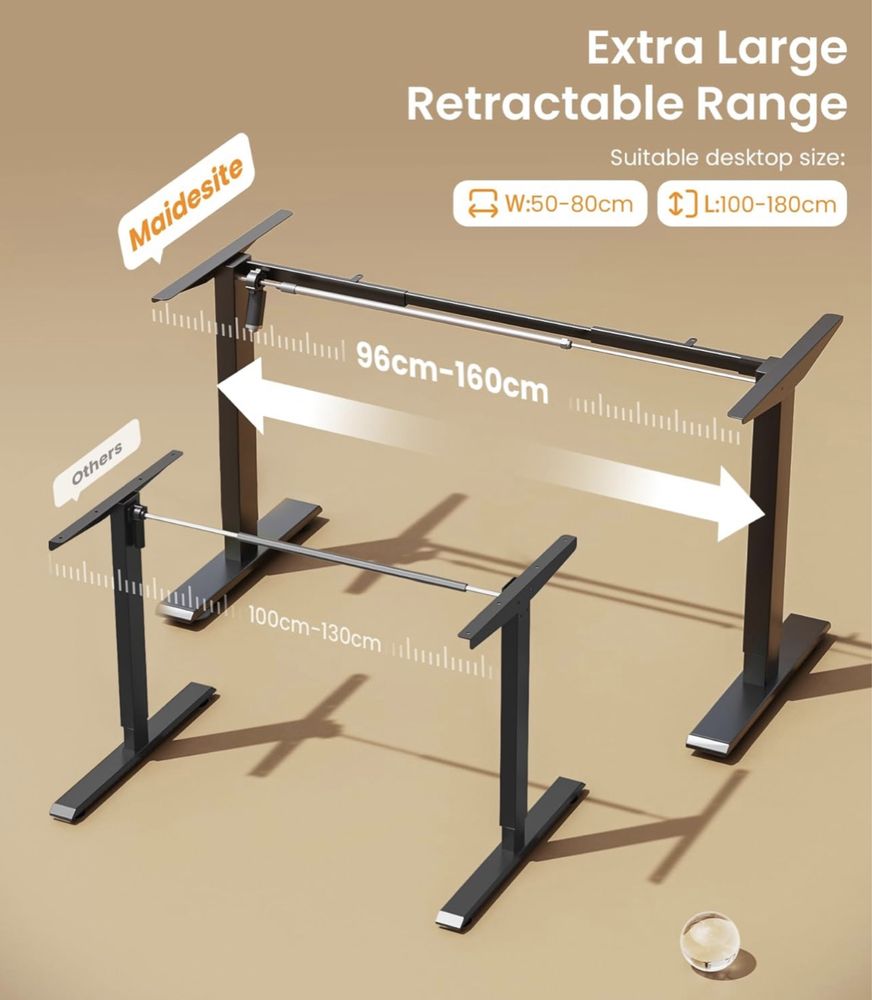 Nowy MAIDESITE stelaż do biurko elektryczne, 4 wysokości, USB, 160 cm!