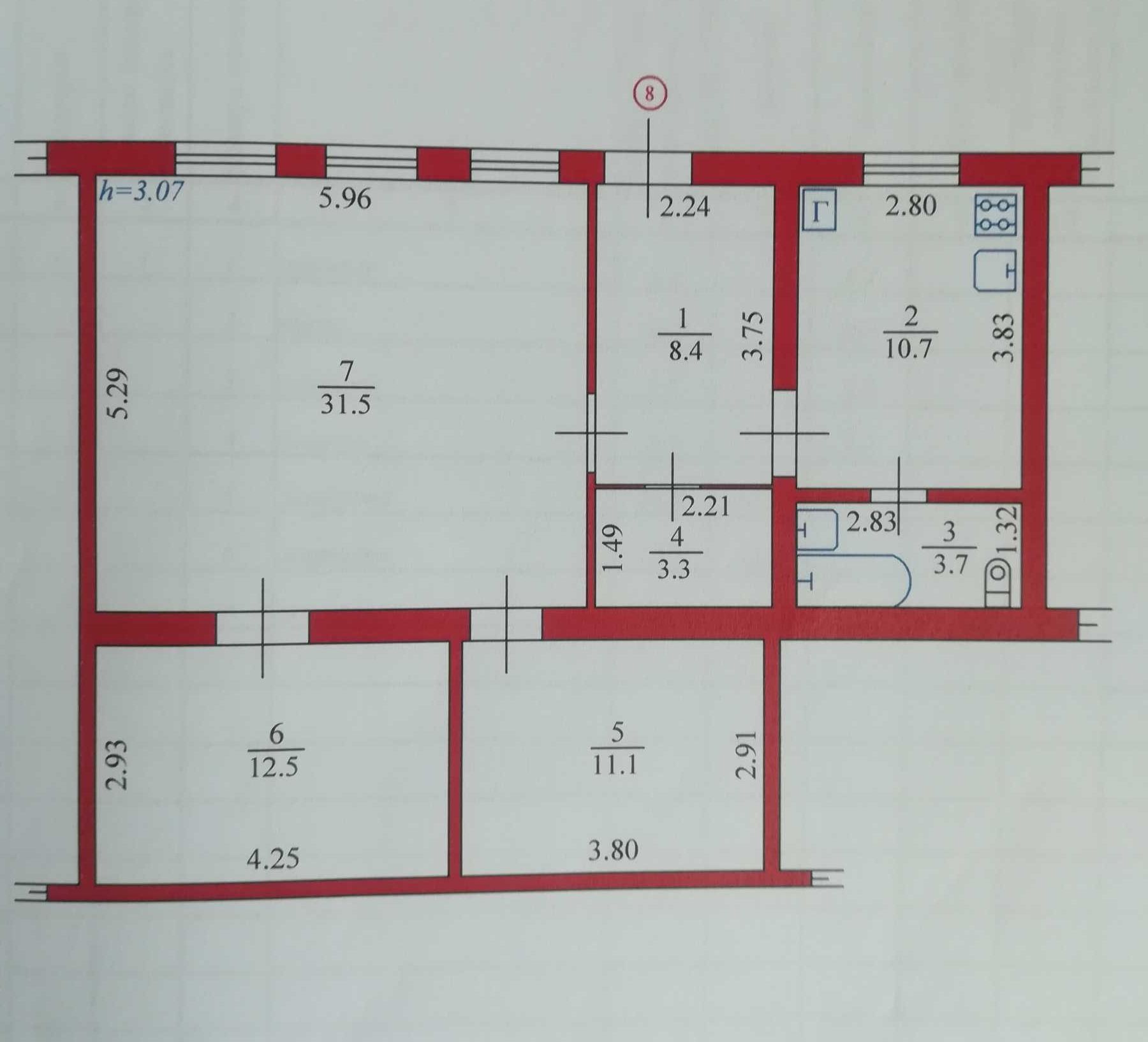 Продаж 3 кім. квартири в центрі Яготина поряд з озером. 81 кв.м.