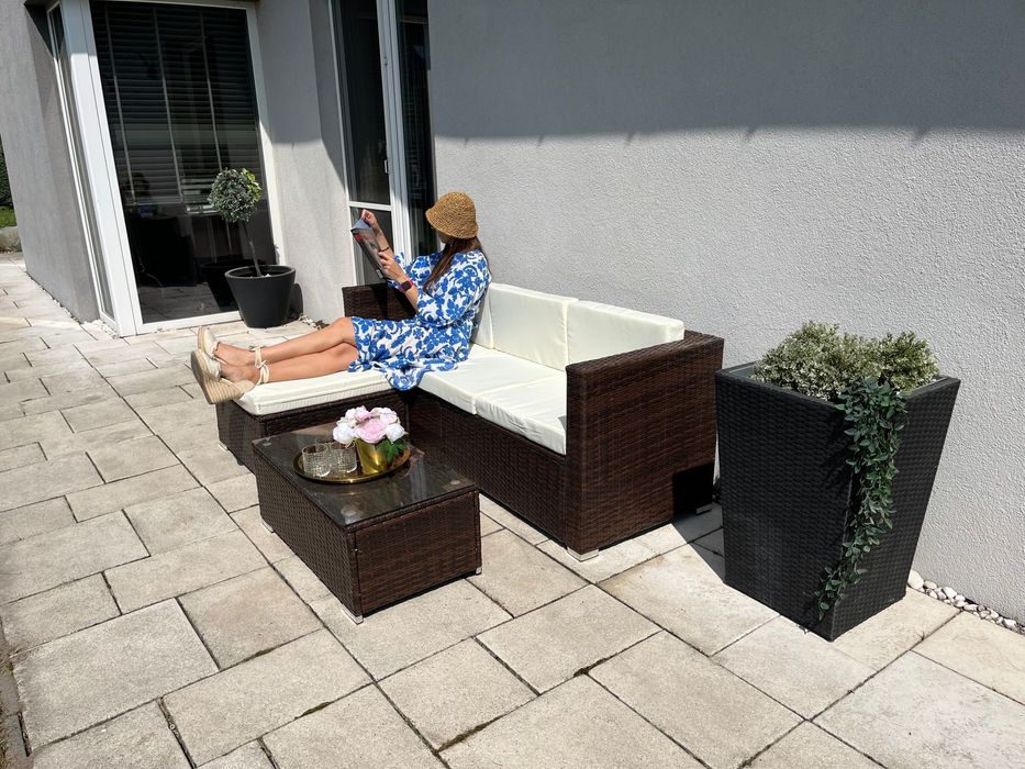 Milano nowy zestaw technorattan sofa 3 os pufa (W)