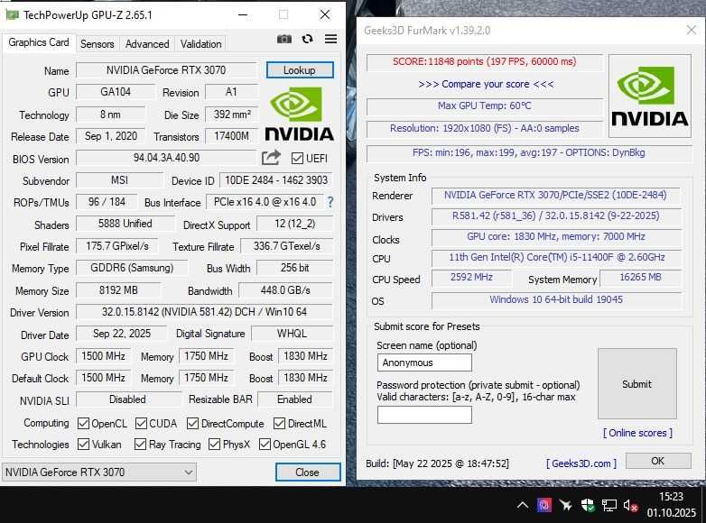 Karta Graficzna MSI RTX 3070 GAMING X TRIO LHR 8GB