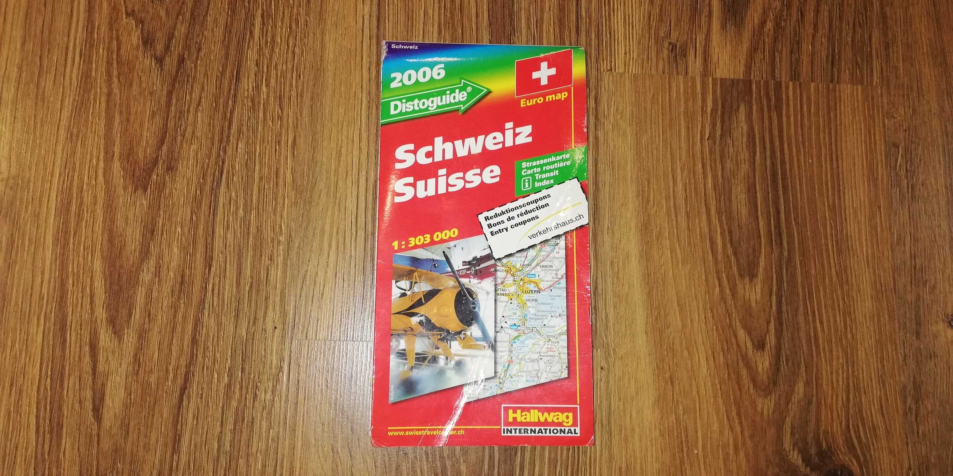 mapa samochodowa papierowa z tabelą odległości Włochy lub Szwajcaria