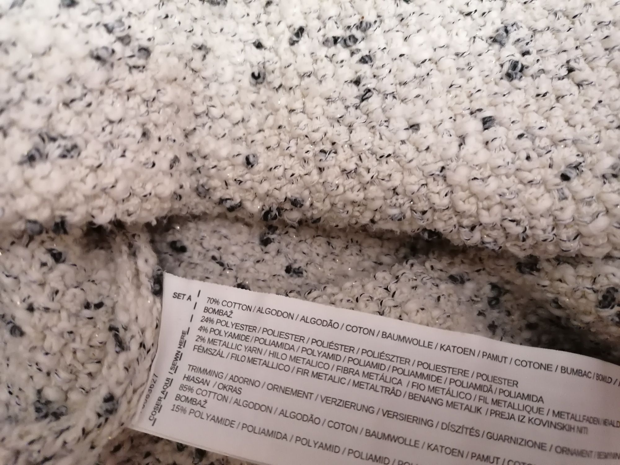Sukienka tweed , MANGO, ecru/beżowa,frędzle, r. M/36/38