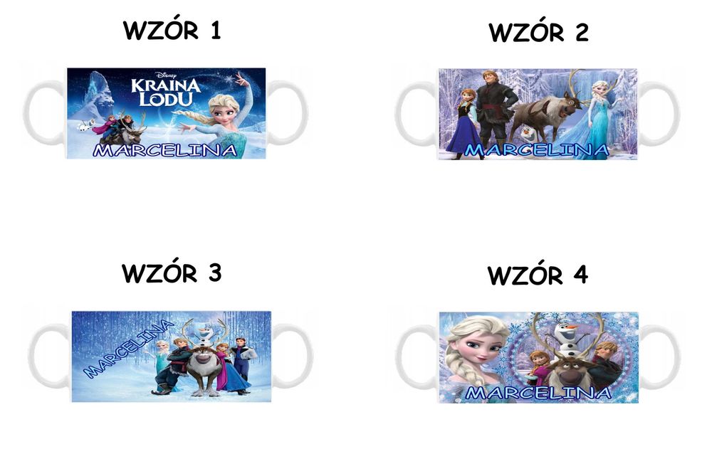 Kubek z nadrukiem Kraina Lodu Frozen, różne wzory + imię