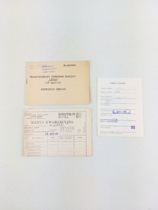 Instrukcja obsługi + karta gwarancyjna do radia Unitra Lena typ MOT-77