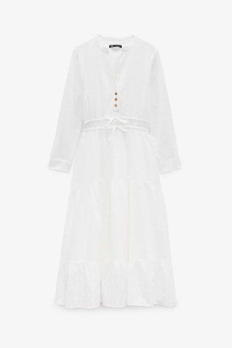 (NOVO C/ ETIQUETA, PORTES GRÁTIS) Vestido Camiseiro Midi Bordados (S)