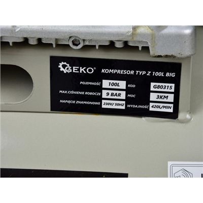 Kompresor Olejowy 100L 3Km 420 L/Min 9 Bar Geko