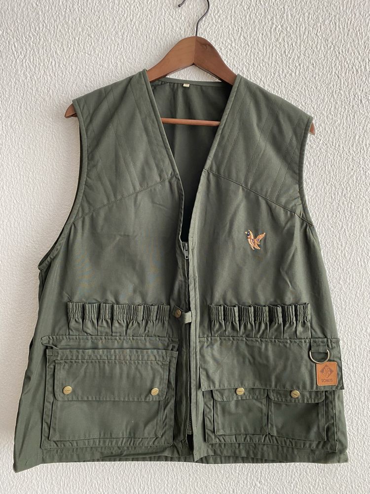Colete de pano verde SOMLYS, tamanho M, com ave estampada. Novo