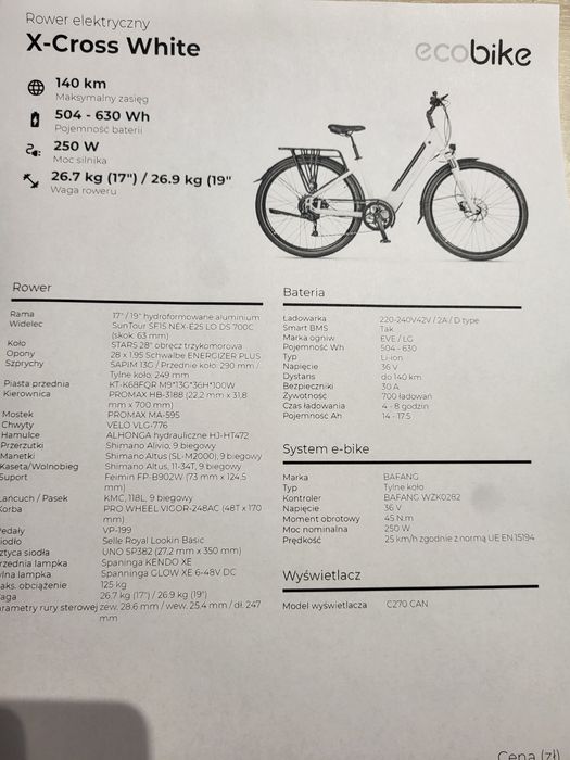 Rower elektryczny Ecobike x cross