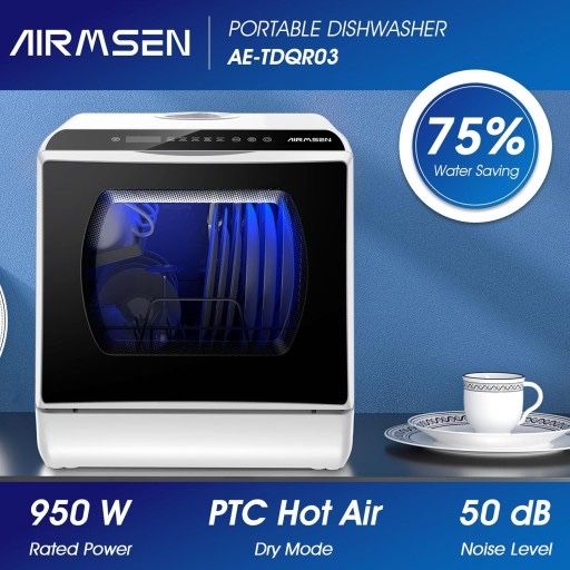 AIRMSEN Mini zmywarka do naczyń, kompaktowa, przenośna, 5L, dotykowa