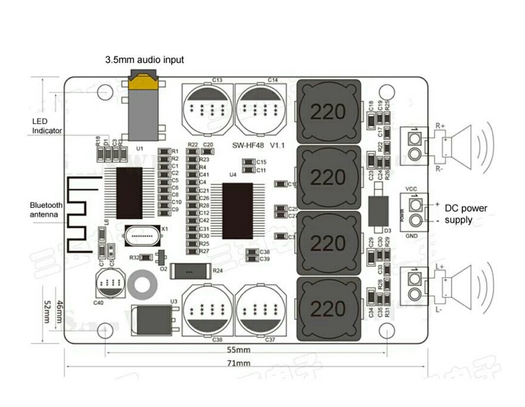 TPA3118 2x30 Вт усилительзвука + bluetooth модуль. Стерео DC 8-26 V.