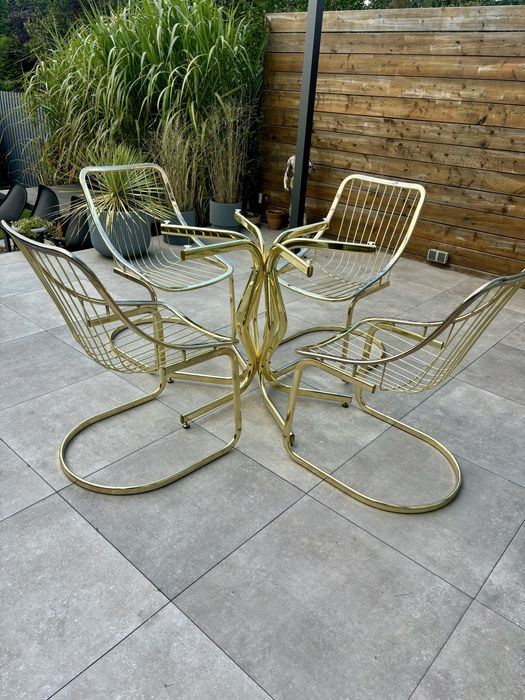 Gastone Rinaldi stół z 4 krzesłami złoty zestaw do jadalni Włochy 1970