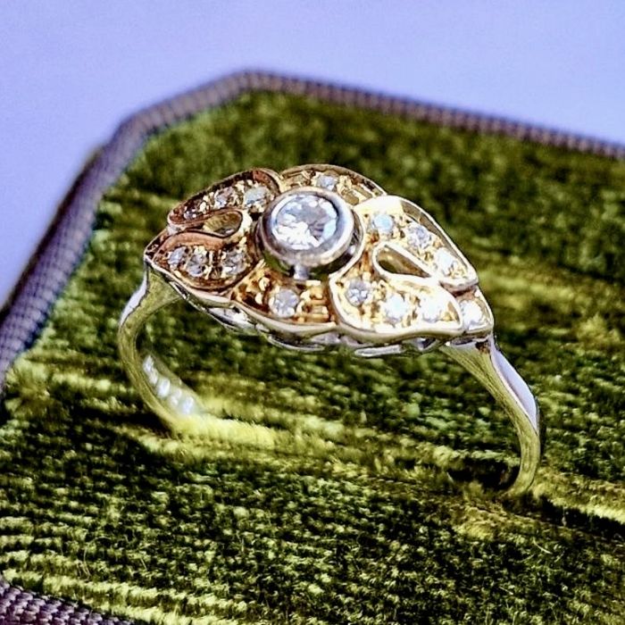 Retro pierścionek złoty 14k z diamentami 0.36ct R20