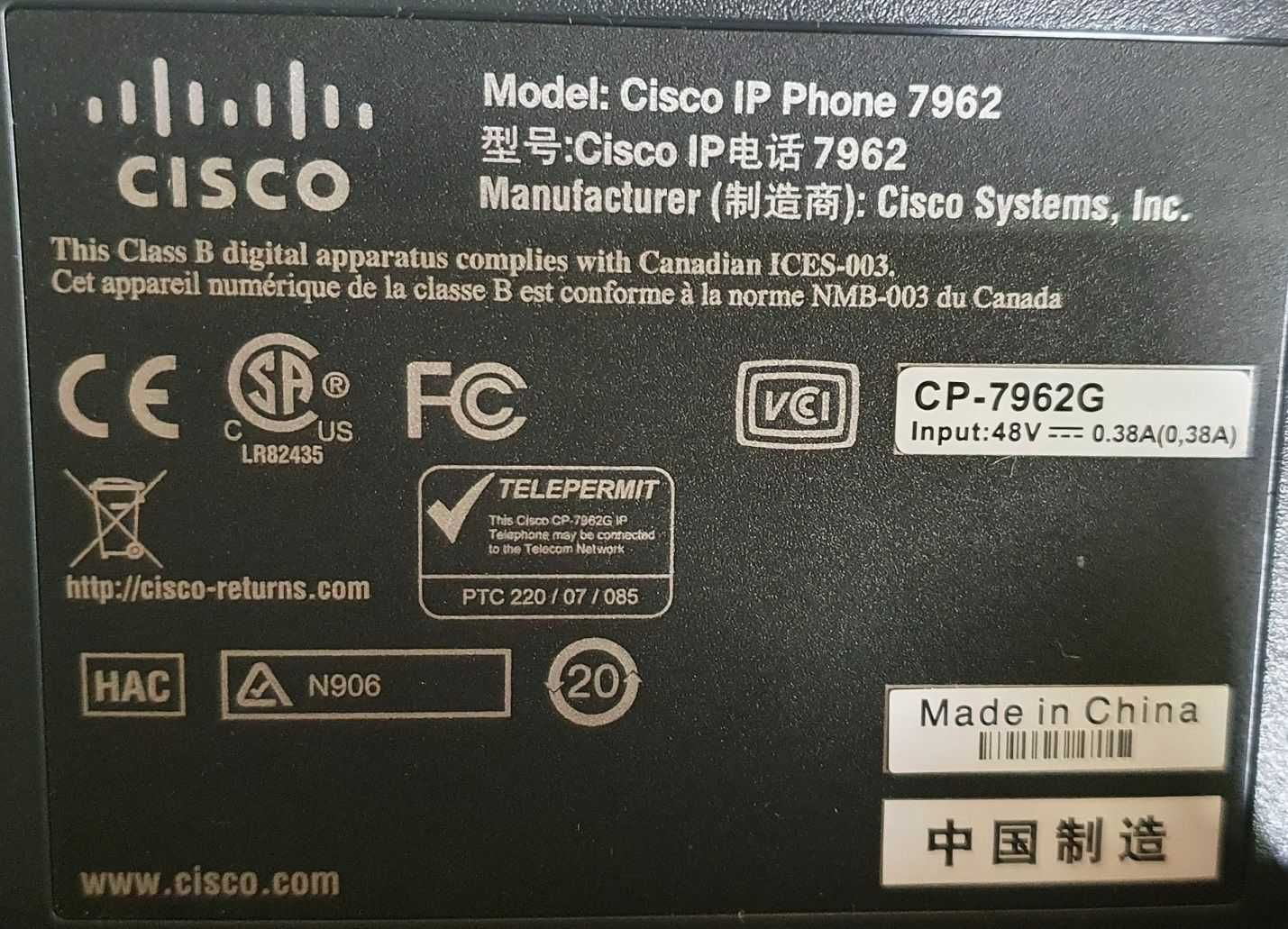 Telefone Cisco 7962G IP VoIP CP-7962G