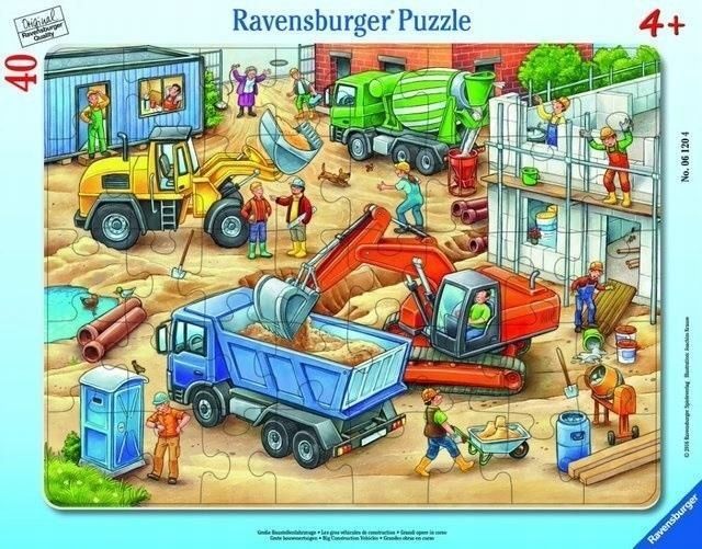 Puzzle W Ramce 40 Wielkie Pojazdy Budowlane